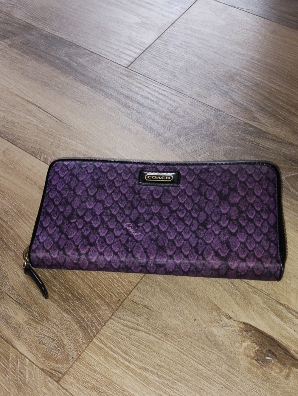Coach Plum Patterned Zip-Around Continental Snake Print Full Size Wallet